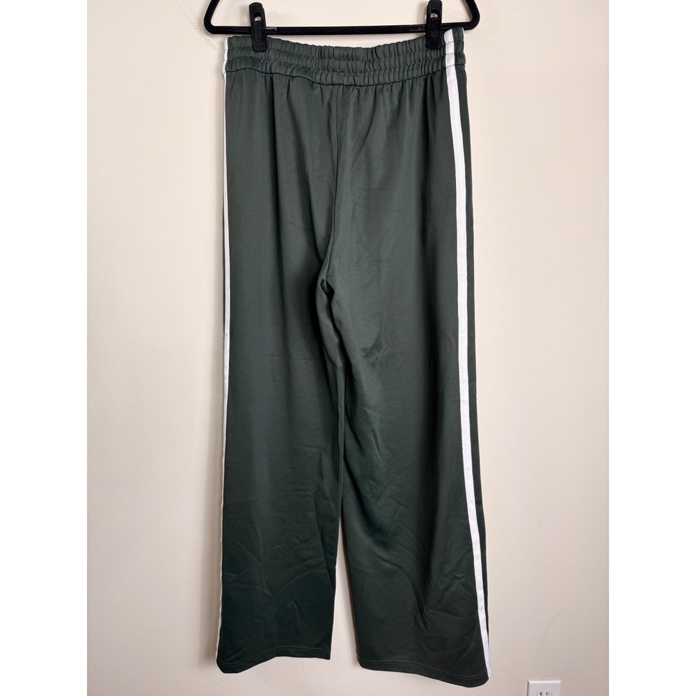Athleta Tempo Mid Rise Wide Leg Track Pant Elm Green Sporty Side Stripe Med Tall - Picture 3 of 11